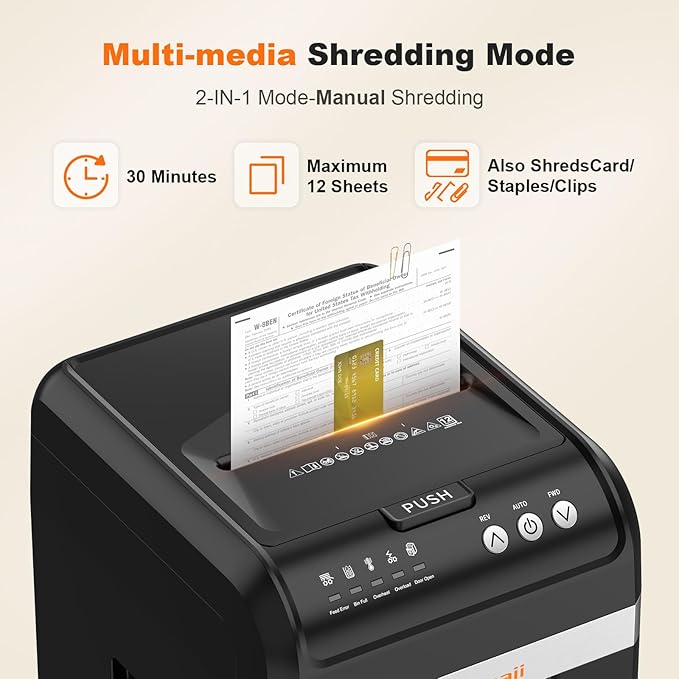 Bonsaii 200-Sheet Auto Feed Paper Shredder, 60-Min Nonstop Heavy Duty Shredders for Office, 8.1-Gal Bin, P4 High Security Micro Cut Large Commercial Paper Shredder for Business (C283-A New Version)