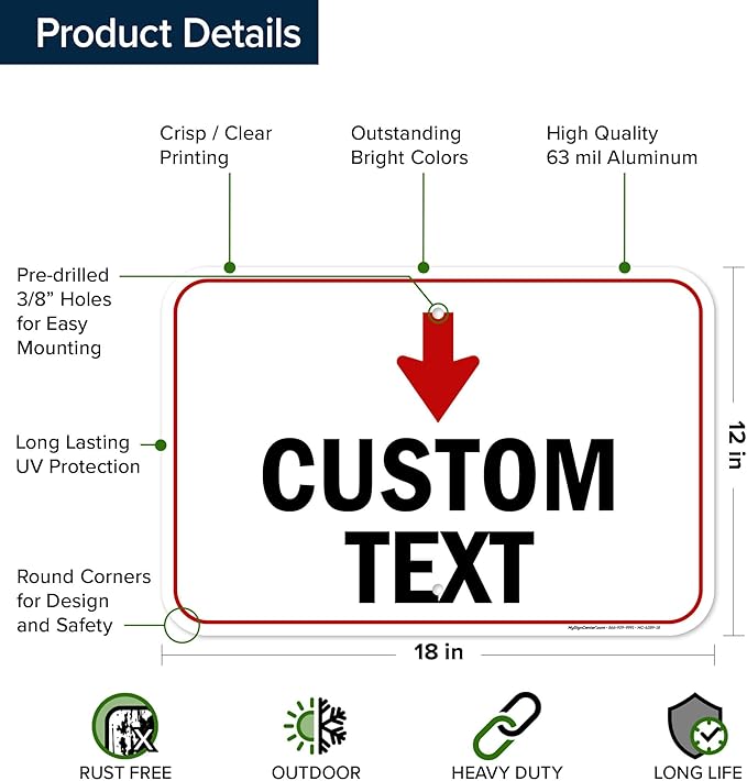 Custom Arrow and Directional Sign, Down Arrow, 12x18 Inches, Rust Free .063 Aluminum, Fade Resistant, Made in USA by My Sign Center