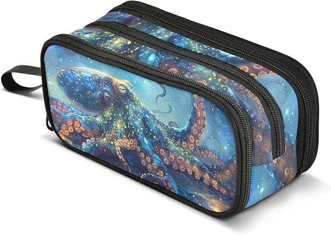 BOENLE Octopus Galaxy Pencil Case Box Boys Girls Large Pencil Pouch with Zipper Compartments Big Capacity Stationery Pen Bag Organizer for Kids Teens Adults School