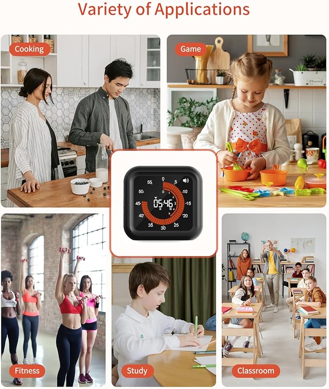 MeesMeek Digital Visual Timer - Large Display Magnetic Countdown Timer with Adjustable Volume and Brightness, 11H59M Memory Function for Kitchen, Classroom, Study Time Management, Seniors & Teachers