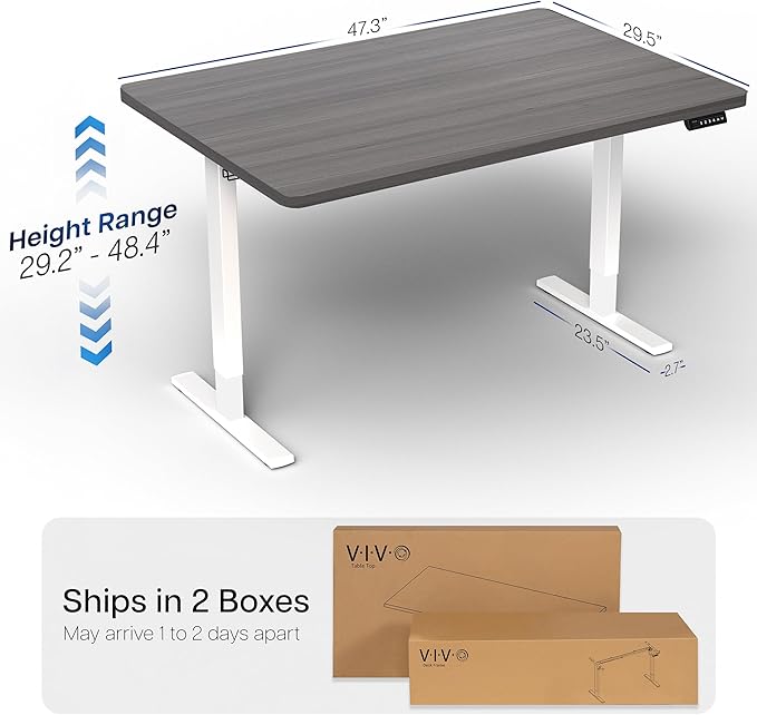 VIVO Electric 48 x 30 in Standing Desk, Memory Height Adjustment, 1B Series, Holds 220 lbs, One-Piece Dark Gray Top, White Frame, DESK-KIT-1W5G
