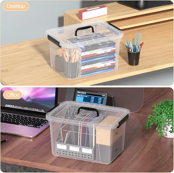 Drephia 10.5 Quart Clear Plastic Storage Box/Container with Handle, Plastic Storage Bin with Lid, 4 Packs
