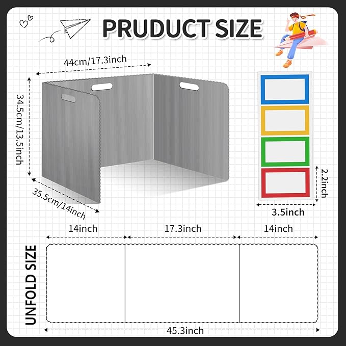 24 Pcs Desk Dividers for Students 14 × 17.5 × 14 Inch Plastic Durable and Waterproof Privacy Folders Shields Test Dividers with Classroom Privacy Boards for School Study Teacher Supplies (Gray)