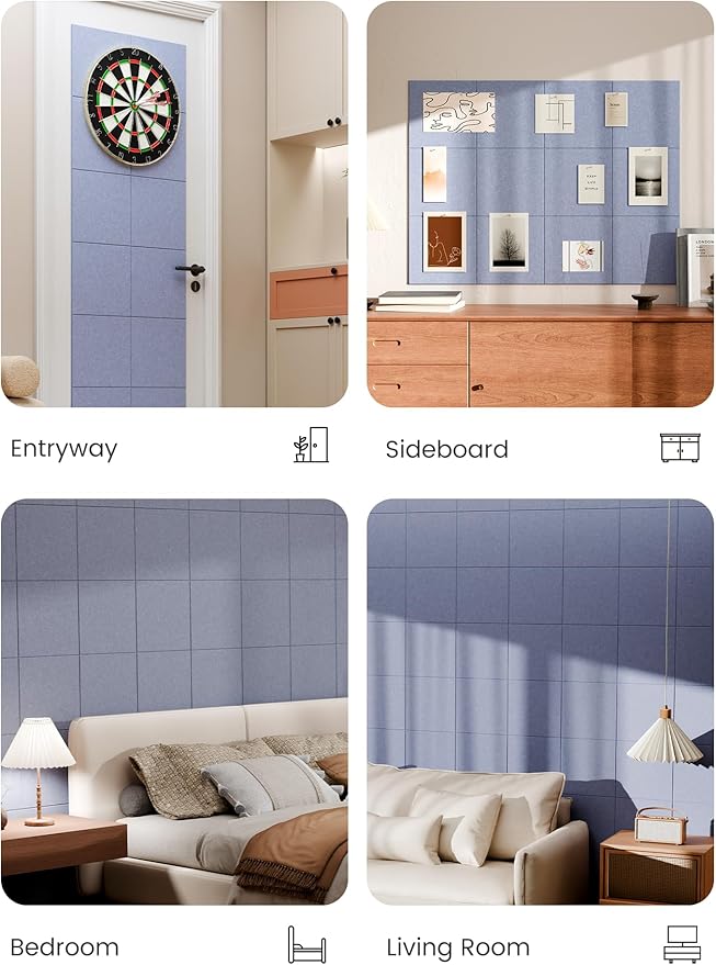 Bumusty Large Cork Board 47"x35" Alternative - 12 Pack Felt Wall Tiles with 70 Safe Removable Adhesive Tabs, 30 Pushpins, Cork Boards for Walls Pin Board Bulletin Board Office Decor (Soft Periwinkle)