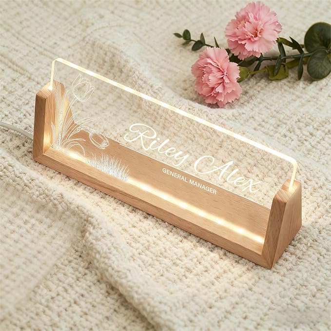 Light Up Desk Name Plate Personalized, Custom Office Sign for Boss Coworker Team, Employee Recognition Gifts, Modern Workplace Decor