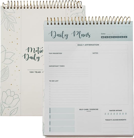 Spiral Daily Planner Agenda Notepad -100 Undated Tear-Off Sheets -Desk Notepad, Motivational Calendar, Organizer, Productivity Tracker, Organizing Goals, Task Planner, Ideas, Notes, to Do List 8.5x11