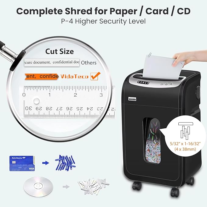VidaTeco Paper Shredder for Home Office Heavy Duty with 60 Mins Running with US Patented Cutter,Shred CD/Card with Extra Large Bin,AUTO Jam Proof(ETL) (20-Sheet Cross Cut)