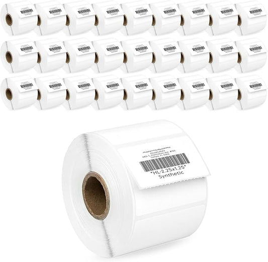 HOUSELABELS 2.25" x 1.25" Address Labels on 1" Core in Polypropylene Compatible with Zebra and Rollo Printers, 28 Rolls / 1,000 Labels per Roll