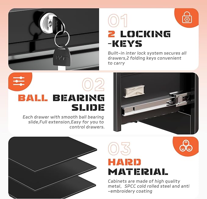 INTERGREAT Lateral File Cabinet 2 Drawer, Black Metal File Cabinets for Home Office, Locking File Cabinet for Letter/Legal/F4/A4 Size Hanging Files, Easy Assembly