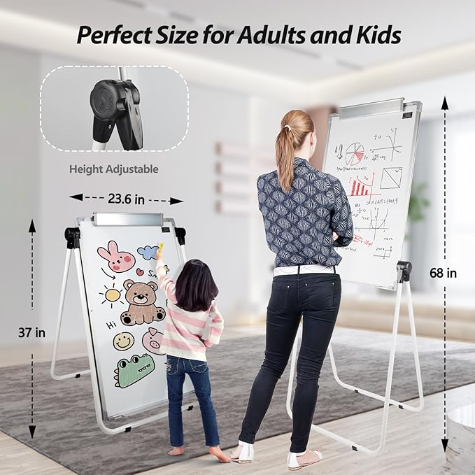 Stand White Board - 36 x 24 Inch Double Sided Magnetic Dry Erase Board with Stand Height Adjustable, 3' x 2' Flip Chart Easel Stand Portable(White)