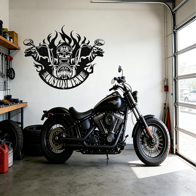 Custom Motorcycle Skull Metal Sign Personalized Biker Name Sign Custom Garage Decor Motorbikes Wall Art Decor Motorcycle Sign Men Room Decor Gifts for Men Husband Rider