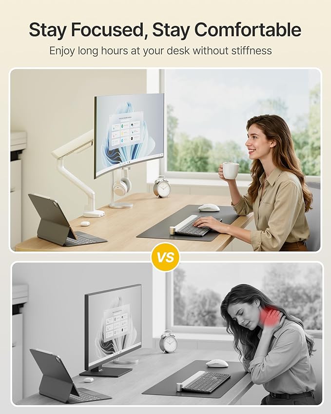 monTEK Single Monitor Arm with USB, Mechanical Spring Monitor Arm for 17-40" Screens, Adjustable Monitors Desk Mount Holds up to 24.2 lbs with C Clamp/Grommet Desk Mount, VESA 75/100mm, MA1011UCWH