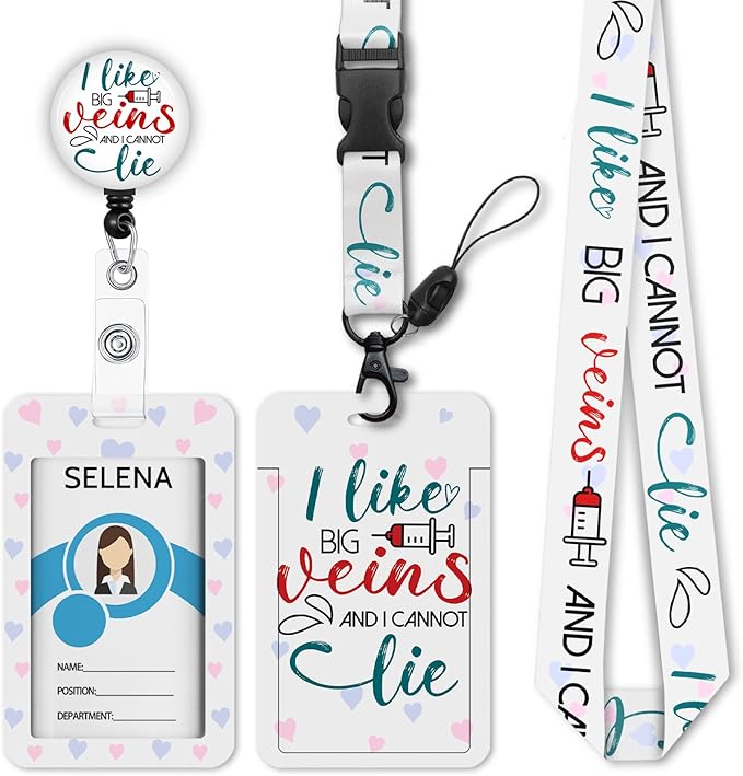 ID Badge Holder with Breakaway Lanyard, Cute Badge Reel Badge Clip Retractable, Lanyards for ID Badges Name ID Card Holder, Nurse Funny Gift, Phlebotomy Tech Humor, I Like Big Veins and I Cannot Lie