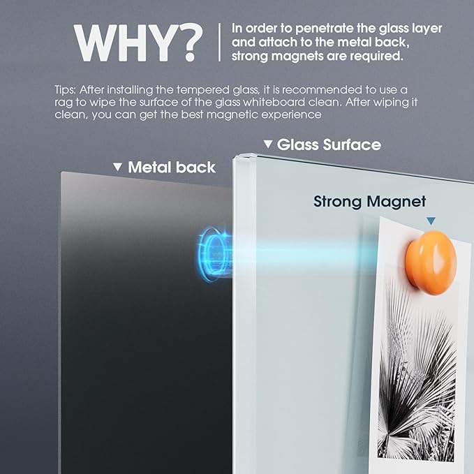 MaxGear Glass Whiteboard, Tempered Magnetic Dry Erase Board 48 x 36 Inch, Frameless Wall Mounted, Office Classroom Conference Room Home Use, Includes Markers, Eraser, Magnets & Mounting Kit
