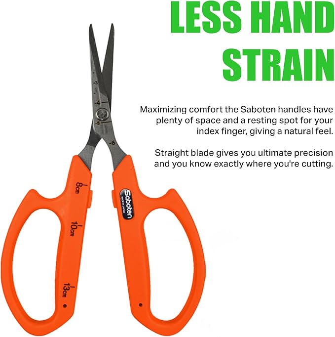 Saboten Stainless Steel Straight Blade Trimming Scissors Orange PT-12 160mm Precision Gardening Bonsai and Floral Shears Made in Japan