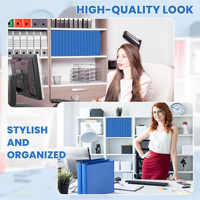 Henoyso 12 Pcs 3 Ring 2 Inch Binders Fits 8.5 x 11 Inch Letter Size Paper, Plastic Blue Flexible Binders with View Cover and 2 Pockets, 375 Sheets Capacity for Office School