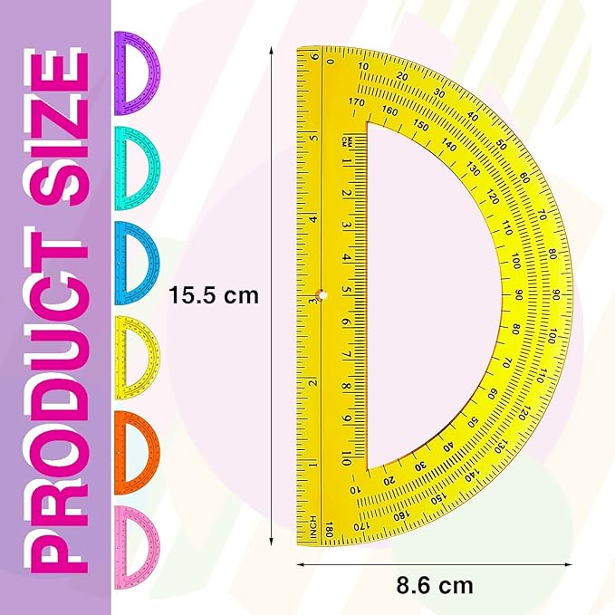 Zonon 500 Pieces Protractors Bulk Plastic 180 Degrees 6 Inch Translucent Protractors for Geometry, Angle Measurement, Students School Supplies
