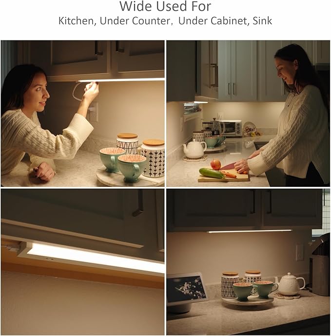 Leetdud LED Under Cabinet Lighting Hardwired or Plug in, 12 Inch 6W, Dimmable 5 Color 2700K/3000K/3500K/4000K/5000K, Linkable Eyes Care Design Counter Lights for Kitchen, Sink, ETL Listed, White