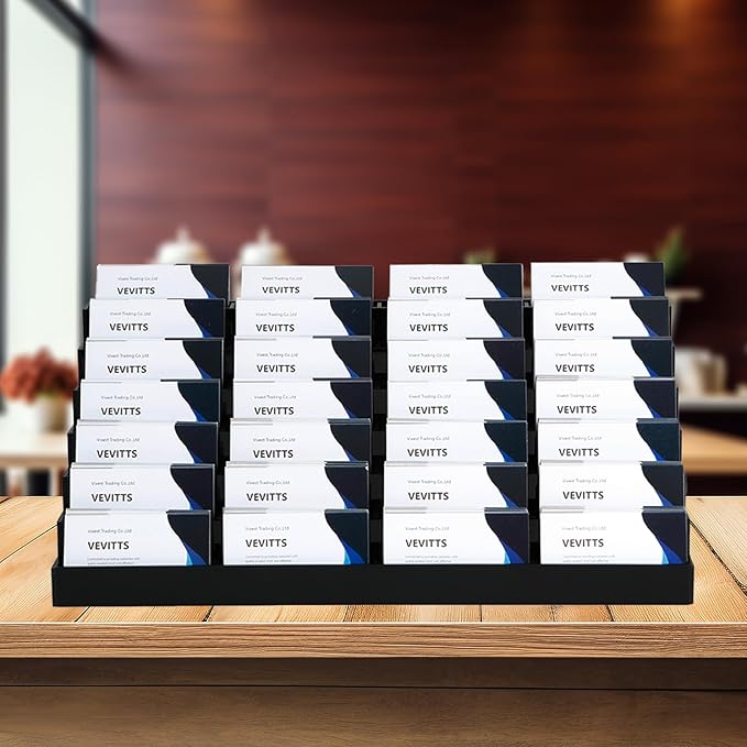 Vevitts Acrylic Business Card Holder for Desk Multiple Business Card Holders 28 Slot 7 Tier Large Business Card Organizer Business Card Display Rack Black Plastic Business Card Stand for Home Office