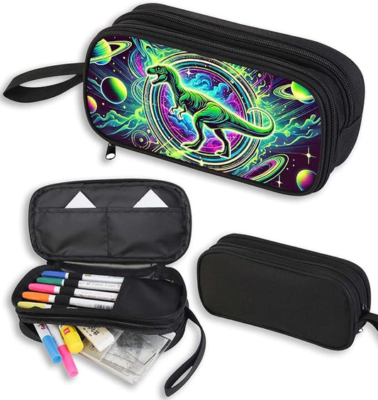 AnySmic Dinosaur Pencil Case for Boys and Girls, Dino Pencil Pouch for Kids, Big Capacity Pen Case Gifts for Child at Elementary School, Double Zipper Pen Bag Organizer with 2 Compartments