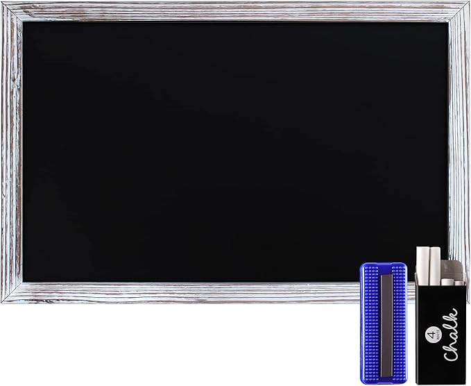 HBCY Creations 11" x 17" Whitewash Solid Wood Frame Wall Chalkboard, Magnetic Surface, Home Décor, Restaurant & Café Menus, Blackboard, Includes Chalk, Eraser & Hanging Hardware