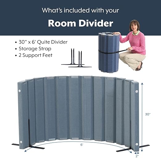 Angeles 30" x 6' Quiet Divider With Sound Dampening Panels, Freestanding Room Divider Wall, Gray