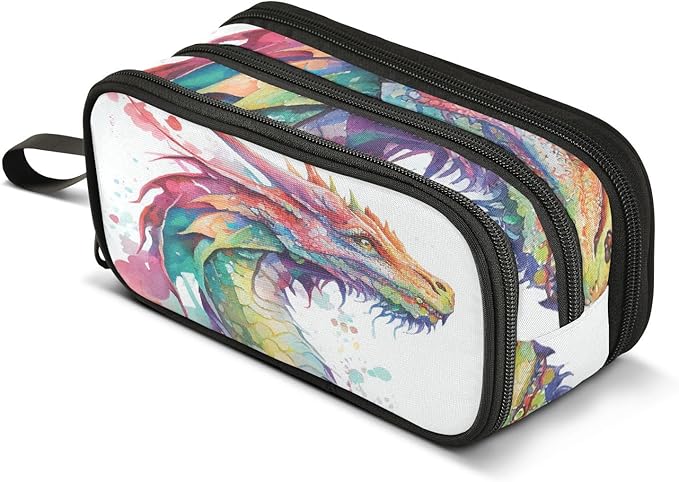 BOENLE Watercolor Dragon Pencil Case Box Boys Girls Large Pencil Pouch with Zipper Compartments Big Capacity Stationery Pen Bag Organizer for Kids Teens Adults School Office