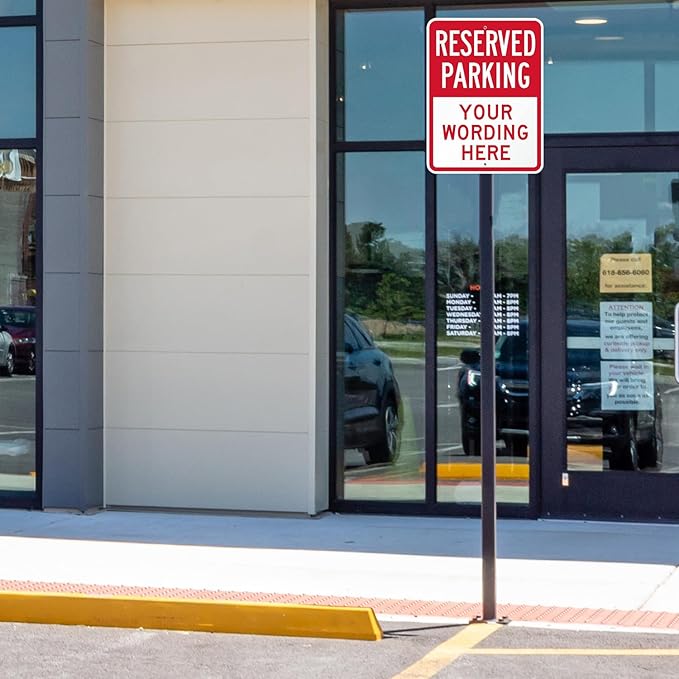 SmartSign 24 x 18 inch Custom “Reserved Parking” Metal Sign - Add Text, 80 mil Laminated Rustproof Aluminum, Red and White, Made in USA