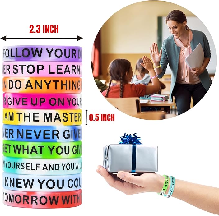 CYCLUSIVE Motivational Quote Silicone Wristbands Colored Inspirational Rubber Bracelets Stretch Unisex Wristbands for Children Teens 20 Styles Swirl