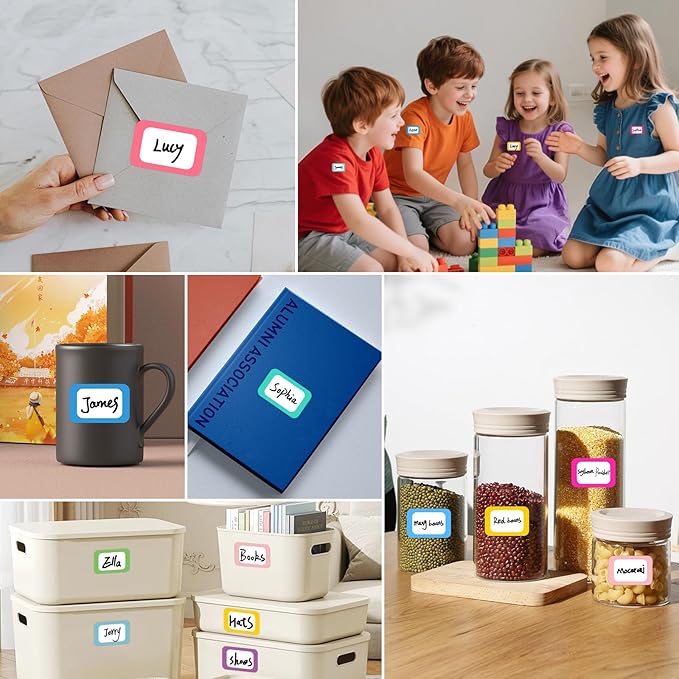 Name Tags,240 Pcs Name Tag Stickers for Classroom 2"x 3"Waterproof Name Labels for Locker&Water Bottles Adhesive Labels for Preschool,Classroom,Teacher,Party,& Home Decor (White+Multi-Color)