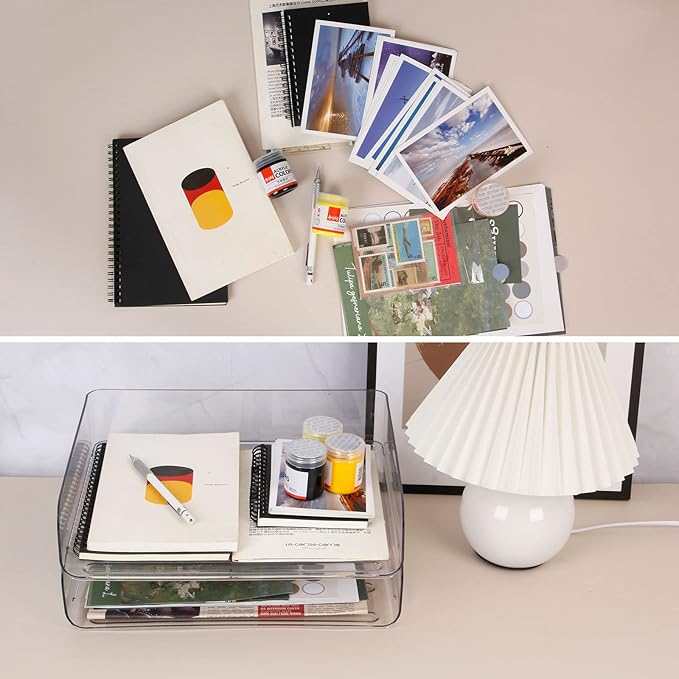 Zyners 2 Pack Stackable Desk Letter Paper Tray, A4 Clear Plastic Desk File Organizer Letter Tray, Desktop File Paper Organizer with Anti-Skid Design for Office Desktop