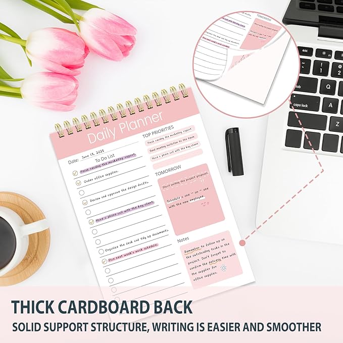 Tlenpo To Do List Notepad, 60 Sheets, Productivity Planner with Time, Task Checklist Organizer Agenda Pad for Work, Daily Planner for School Supply List Pink, 5.1 x 7 Inch