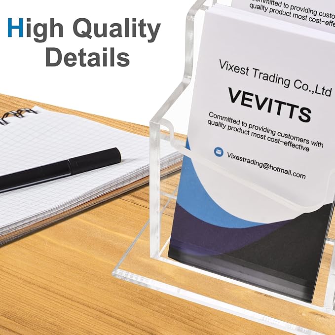Vevitts Vertical Business Card Holder, Acrylic Business Card Display, Clear Desktop Business Card Stand for Exhibition, Home & Office Clear 3 Tiers 12 Slots