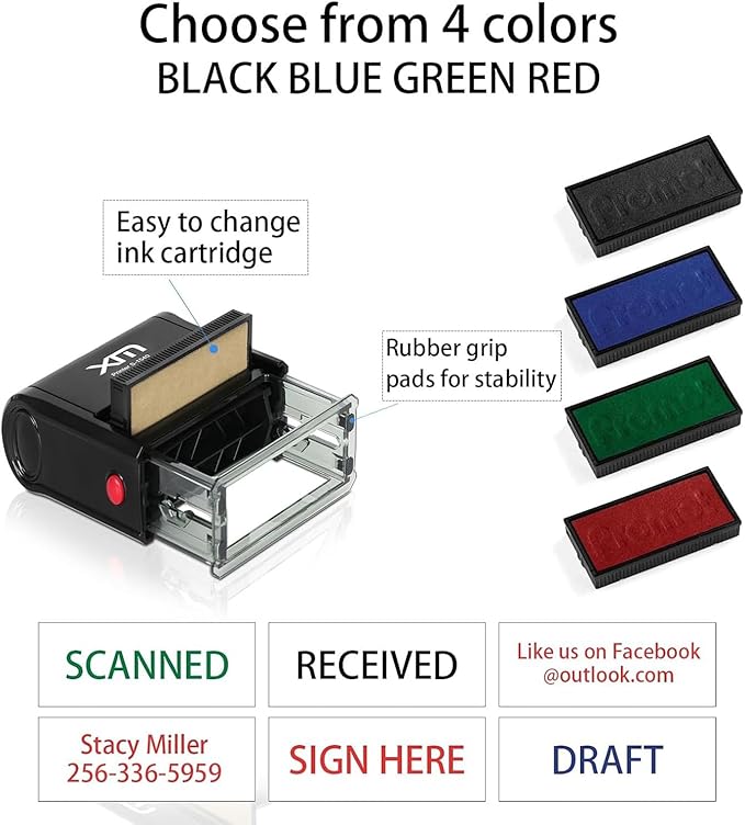 Laoife Custom Stamp Self Inking - 4-Line Personalized Address Stamps | US-Made Return Address Labels | Replaceable Ink & Multi-Scene Use, Large