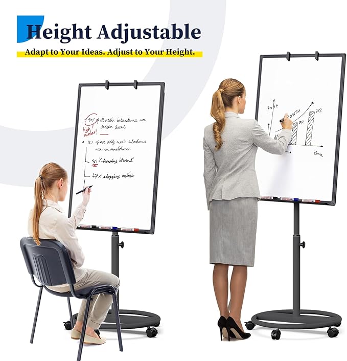 Mobile Whiteboard – 36 x 24 inches Portable Magnetic Dry Erase Board, 3' x 2' Stand Easel White Board Dry Erase Easel Standing Board w/Flipchart Hooks (Black)