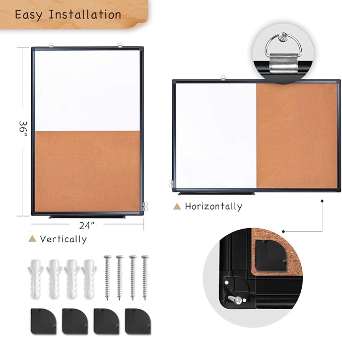 maxtek Combination Board, 36 x 24 Magnetic Whiteboard & Cork Board, Dry Erase Board Bulletin Combo Board for Home Office Classroom, 3' x 2' Wall Mounted Memo Message Board