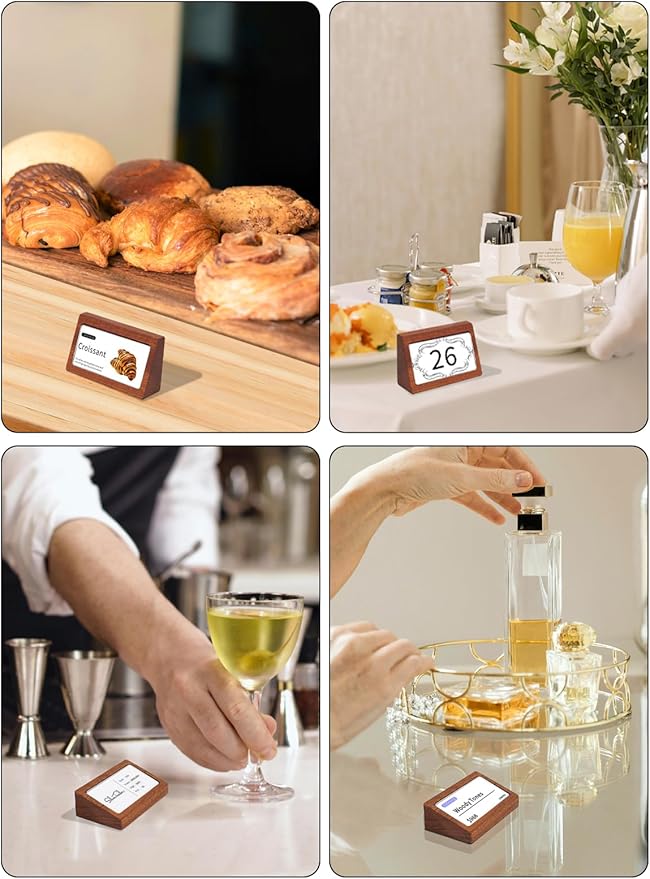 6 Pack Mini Wood Price Tag Label Holder Tabletop Stand or Recline Small Sign Holder for Retail Store Boutique Name Card Restaurant Food Labeling (2.36X1.18 in)