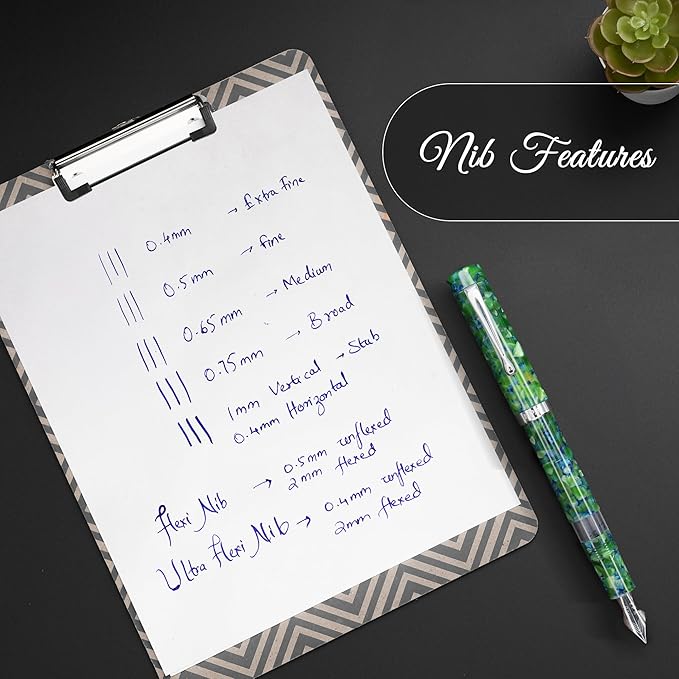 Jaipur V2 Piston Filled Refillable Fountain Pen - Jade Ultra Flex Cursive Pen w/Stainless Steel Nib - Luxury Pens w/Acrylic Body & Ebonite Feed - Fountain Pens for Journaling & Calligraphy