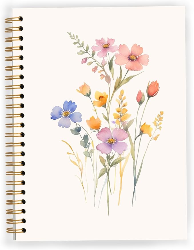 JWVK Vintage Wild Flower Botanical Plant Notebook 04,Rustic Spring Floral Cottagecore Notebook Journal for Work Office School Student Teacher,Hardcover Spiral Notebook 5.5x8.6