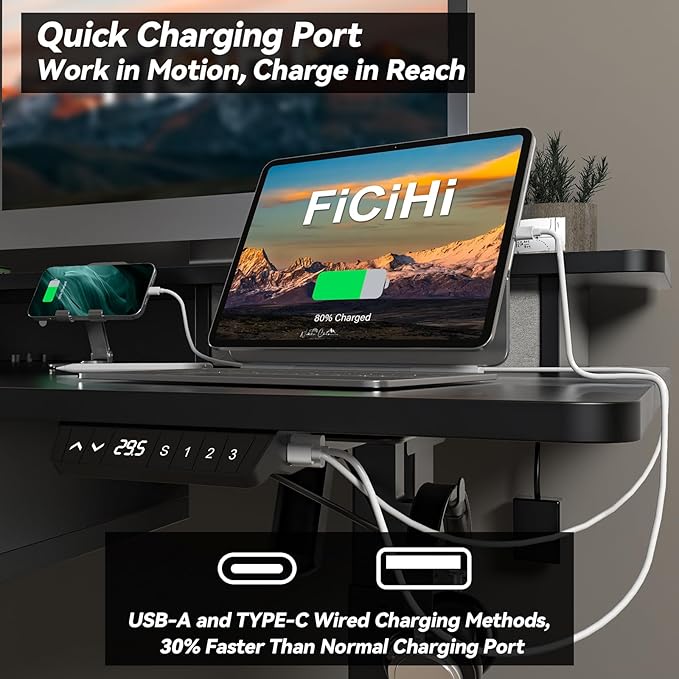 FiCiHi Adjustable Height Standing Desk with 4 Drawers,55 x 30 inches Electric Sit Stand Desk for Home Office,3 Memory Presets,Monitor Stand Riser,USB A/C Charging Port