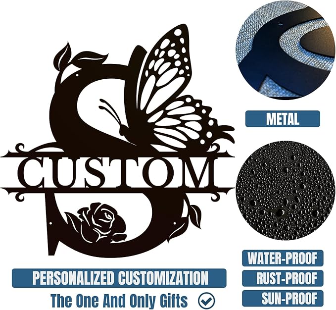 Personalized Custom Letter Name metal Signs,Custom Black Letter Monogram Wall Art Decor,Metal Signs Plaques Outdoor wall Decorative Signage (S)