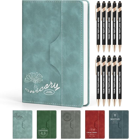ENOMY Personalized Notebook Set with 10 PC Pens Lined A5 Custom Journal for Writing Men Women Custom Notebook Ideal Friend Girlfriend Gift, Light Blue