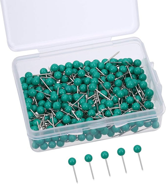 WILLBOND 500 Pack Map Push Pins Map Tacks Small Round Head Push Pins Thumb Tacks for Travel Picture Photo Bulletin Board Wall DIY Craft School Office Home(Green,1/8 Inch)
