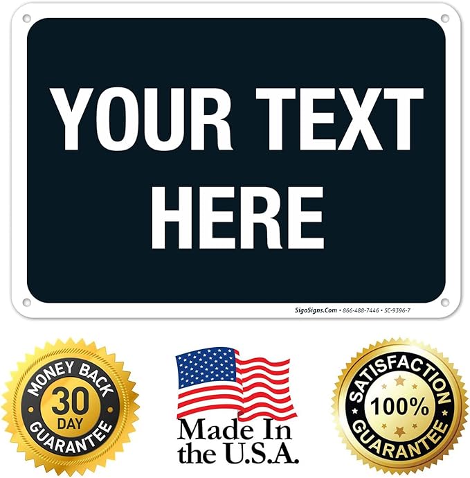 Personalized Custom Black Background Customize for Office, Business, Airbnb, Workplace, Home, Delivery Sign, 10x7 Inches, Rust Free .040 Aluminum, Fade Resistant, Made in USA by Sigo Signs