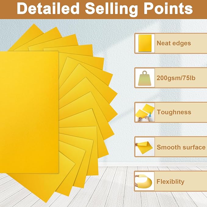 Silunkia 300 Sheets Yellow Cardstock 8.5 x 11 Crafting Paper, 75lb Thick Paper Card Stock for Cards Making, School Scrapbooking, Greeting Cards, Office Printing, Party