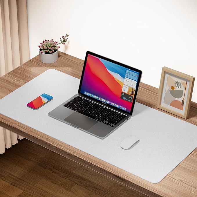 Boutilon Leather Desk Pad Protector,Non-Slip Mouse Pad,Laptop Desk Pad,Office Mouse Mat,Waterproof Leather Desk Blotter,Desk Writing Pad for Office and Home (XL-White,35.4"x 15.7")