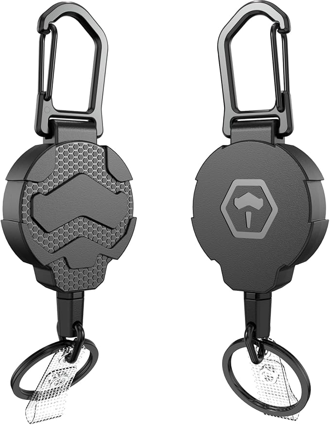 Retractable Keychain Badge Holder with Belt Clip,OR Heavy Duty Carabiner ID Badge Clip Reel, 31.5” Steel Retractable Cord, 10 oz Rebound，Black-1 Pack (with 1 Badge Holder)