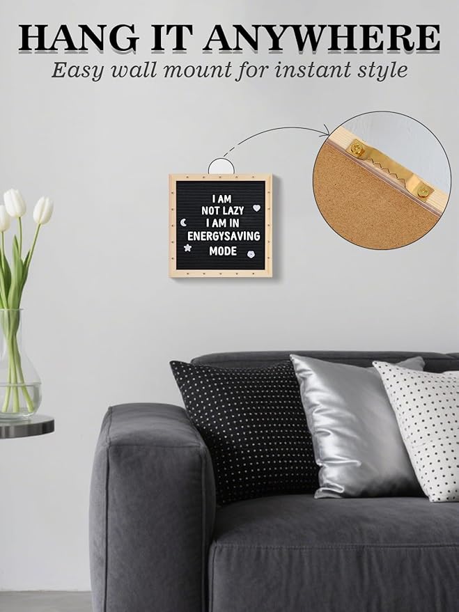 Changeable Felt Letter Board with LED Lights - 10×10" Message Custom Signs & Wood Stand & 450 Letters, Poster Board for Valentine's Day/Baby/Pregnancy Announcement/Classroom Wall Decor Gifts, Black
