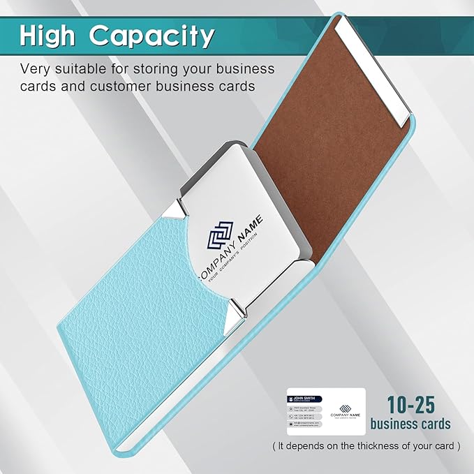 DMFLY Business Card Holder, Pocket Business Card Case, Slim Card Holders for Men or Women, PU Leather Business Card Carrier Metal RFID Blocking Name Card Holder with Magnetic Clasp