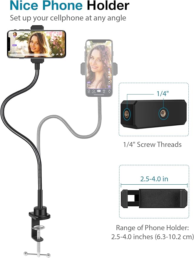 InnoGear Webcam Stand with Phone Mount, Desk Camera Arm Stands Gooseneck for Logitech Webcam BRIO 4K C960 C920 C920S C922 C922x C925e C930 C930e C615 NexiGo N60, Right Light, Gopro with 1/4" Thread